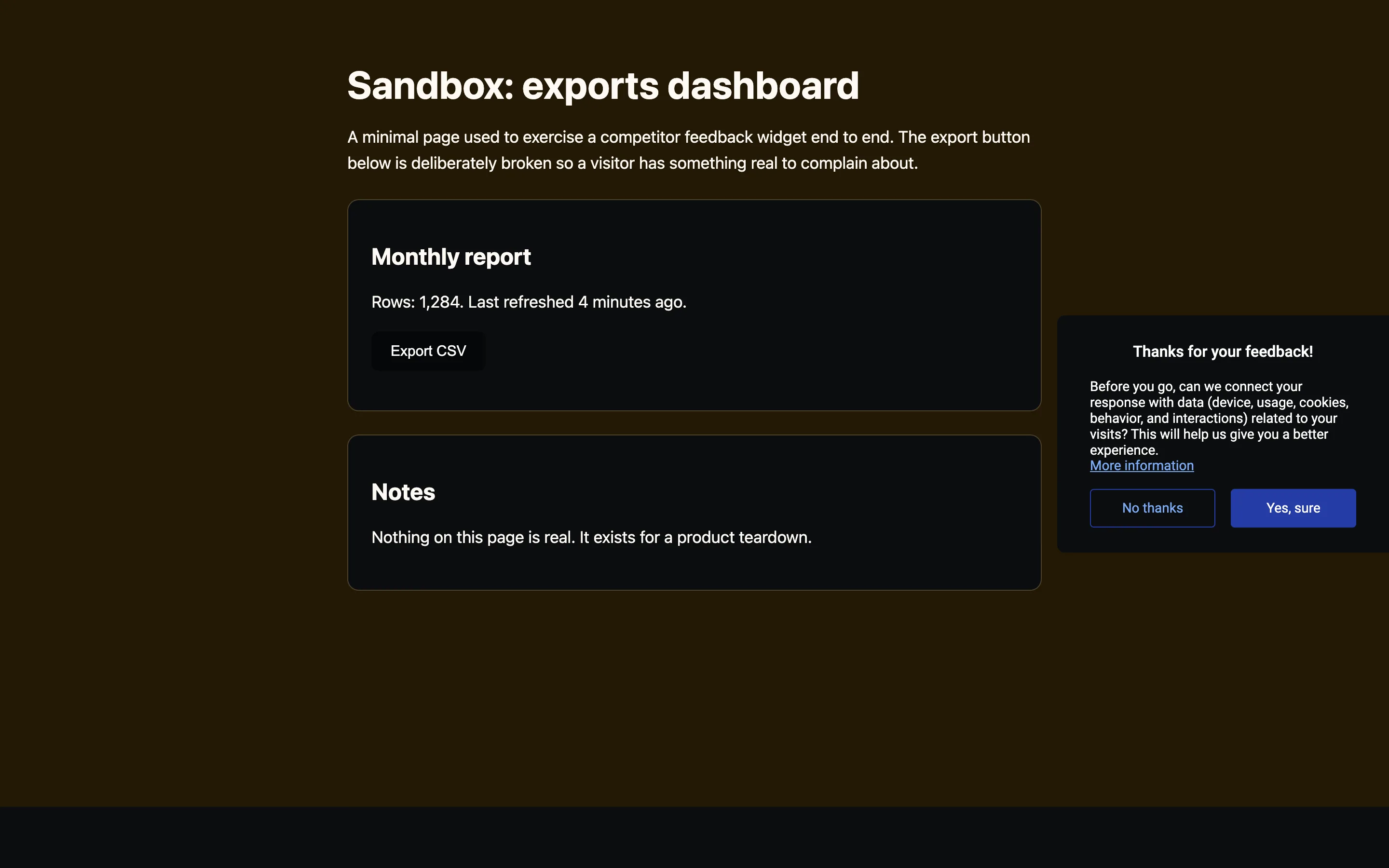 Hotjar consent prompt on the survey thank-you screen asking to connect the response with visit data, with No thanks and Yes, sure buttons